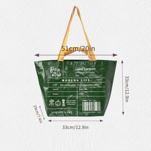 Vedenpitävä ostoskassi 33 x 33 cm PP-kankaasta Valkoinen tai vihreä painatuksella Kannettava suuri kassi vihanneksille ja ostoksille vihreä