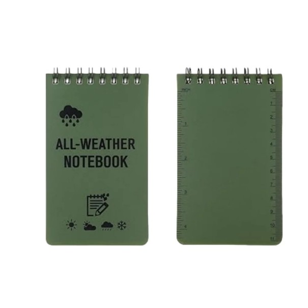 Vedenpitävä taskumuistikirja 7,6 x 12,7 cm 100 sivua spiraalisidontaviivain kääntöpuolella ulkokäyttöön tarkoitettu muistivihko vihreä