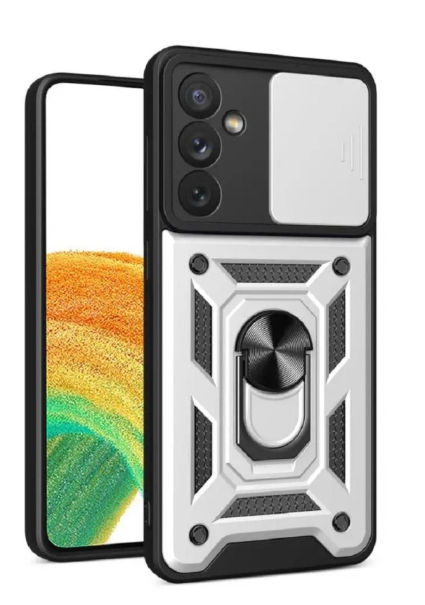 Védőburkolat mágnessel, állvánnyal és lencsesapkával Samsung Galaxy S22 Ultra készülékhez ezüst