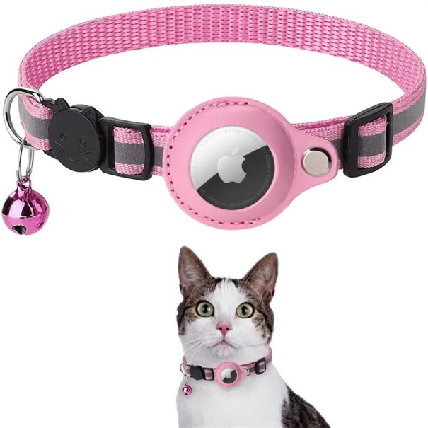 Veiligheidshalsband voor katten met houder voor locatiechip Reflecterende verstelbare halsband met bel 22–32 cm roze