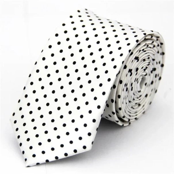 Vékony uniszex nyakkendő pöttyös 145 x 5 cm Elegáns keskeny nyakkendő Stílusos divatos nyakkendő Modern férfi és női kiegészítő társasági és munkahelyi rendezvényekre fehér