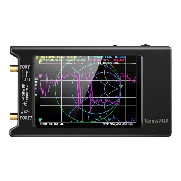 Vektorisk net antenneanalysator VNA 10 kHz–1,5 GHz, 2,8" touchskærm, 650 mAh batteri, ABS kabinet, sort, antennetuner 1