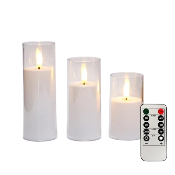 Velas LED sin llama de 7,5 x 10-15 cm, lámparas acrílicas parpadeantes con temporizador y control remoto, funciona con pilas, decoración para bodas, fiestas de Navidad. blanco