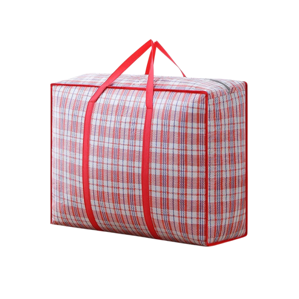 Velká cestovní taška s vodotěsnou úpravou 80×55×23 cm tkaná látka se zipem a pevnými uchy pro převoz věcí i domácí skladování červená