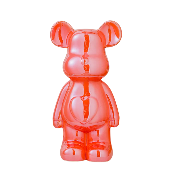 Velká keramická figurka medvěda 27 x 14 x 10 cm Lesklá glazura Designová dekorace interiéru Ozdobná socha na komodu polici červená