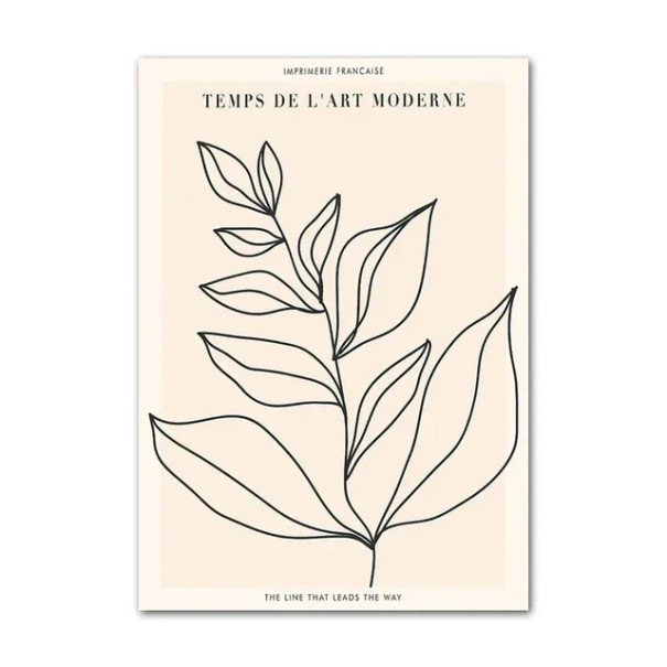 Velkoformátový plakát abstraktní rostlina liniová kresba 50 × 70 cm tisk na plátno černo béžové minimalistické provedení dekorace 1