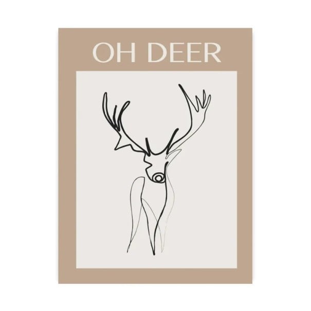 Velkoformátový plakát na zeď abstraktní jelen 40 x 60 cm tisk na plátno béžový měkký plakát minimalistická dekorace bez rámu 1