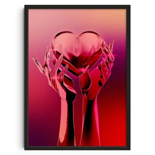 Velkoformátový plakát na zeď ruce se srdcem 50 x 70 cm plátno tisk červenorůžový abstraktní motiv dekorace interiéru bez rámu 1