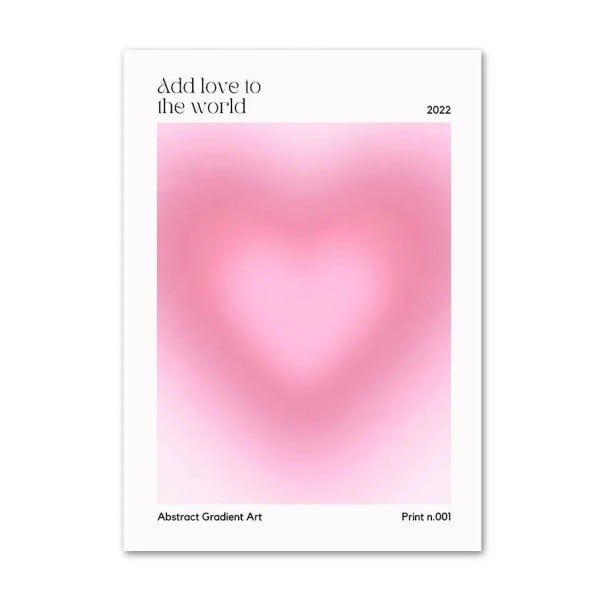 Velkoformátový plakát na zeď s gradientním srdcem 50 x 70 cm tisk na plátno růžový rozostřený motiv bez rámu dekorace interiéru 1