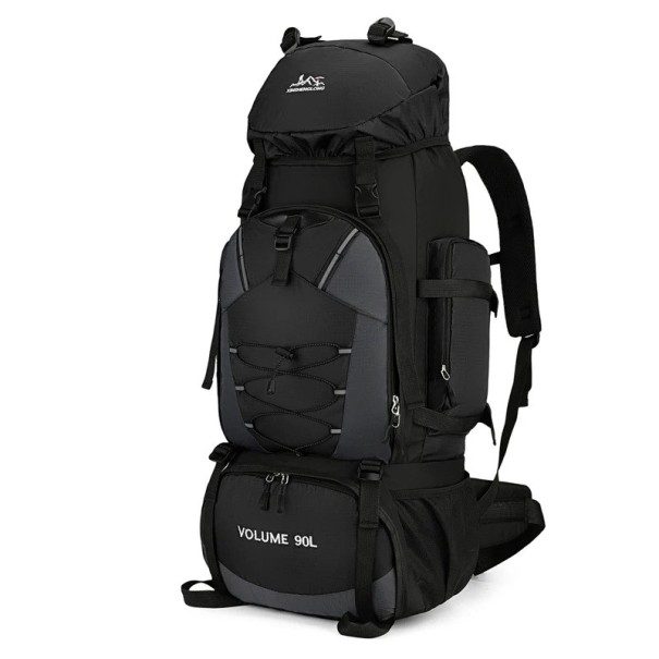 Velkokapacitní turistický batoh 90 l s předním šňůrováním 87 x 35 x 22 cm Boční kapsy a bederní pás Na trekking expedice a kempink černá