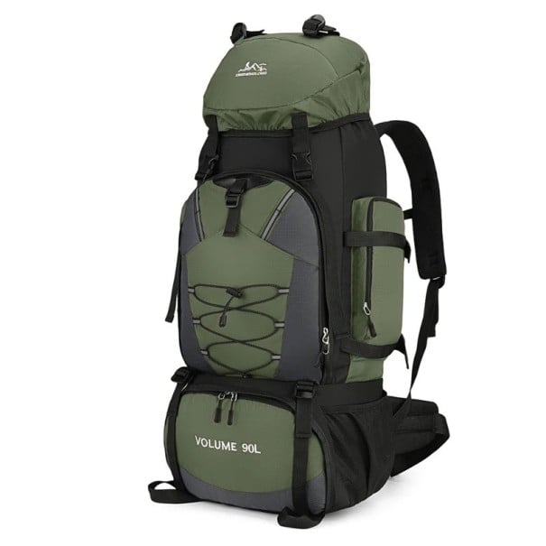 Velkokapacitní turistický batoh 90 l s předním šňůrováním 87 x 35 x 22 cm Boční kapsy a bederní pás Na trekking expedice a kempink zelená