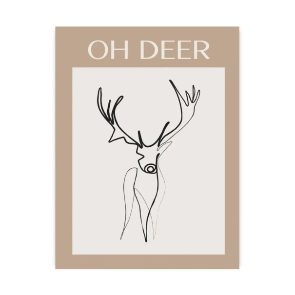 Velký plakát na zeď abstraktní jelen 40 x 50 cm tisk na plátno béžový měkký plakát minimalistická dekorace do interiéru bez rámu 1