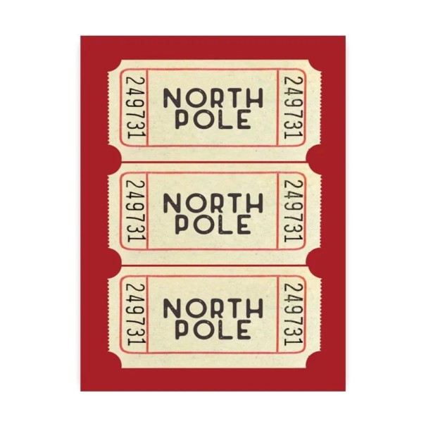 Velký plakát na zeď jízdenky North Pole 40 × 60 cm tisk na plátno červené pozadí vánoční motiv dekorace interiéru bez rámu 1