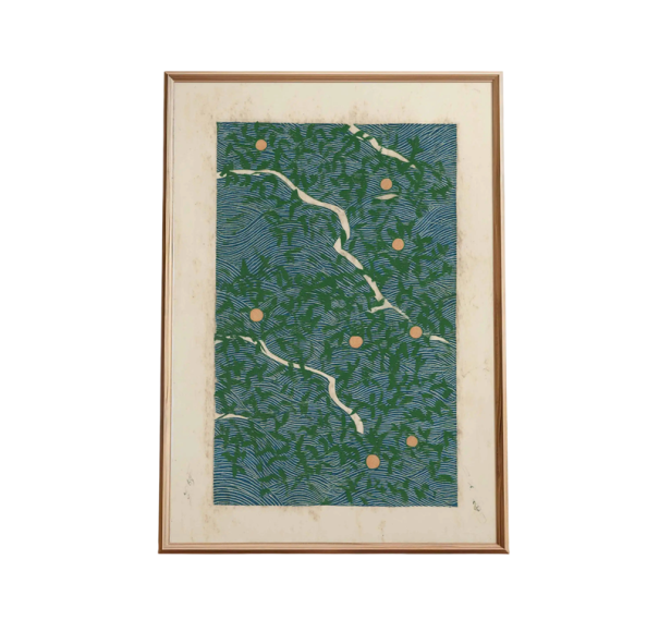 Velký plakát na zeď modro-zelená abstrakce japonský motiv 50 × 70 cm tisk na plátno modrý zelený moderní obraz do interiéru bez rámu 1