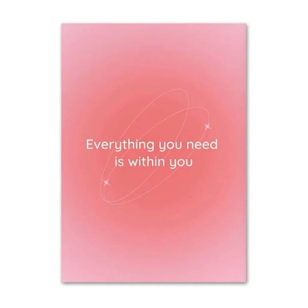 Velký plakát na zeď s citátem Everything You Need Is Within You 50 x 70 cm tisk na plátno růžový gradientní motiv bez rámu dekorace 1