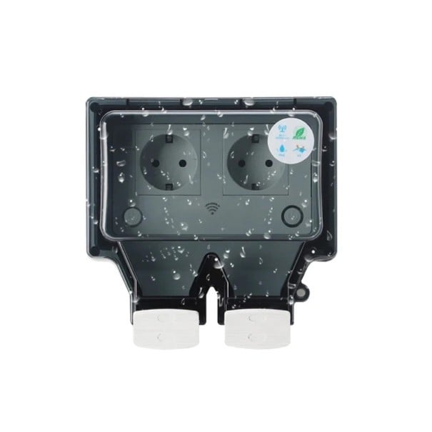 Venkovná WiFi zásuvka 2× EU s časovačom IP66 170 × 170 × 110 mm ABS nástenná vodotesná zásuvka pre vonkajšie použitie 1