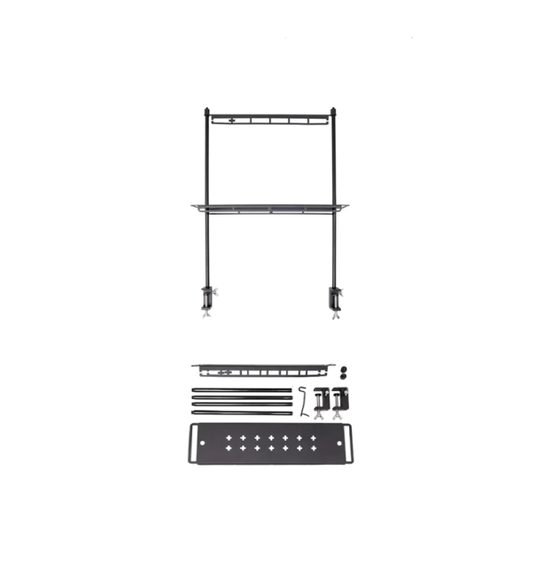 Venkovní hliníkový úložný stojan 46×47 cm lehká konstrukce organizér na kempingový stůl s policí a háčkem 1