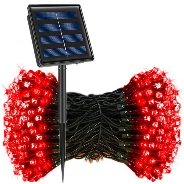 Venkovní LED řetěz 23m/220 diod se solárním panelem červená