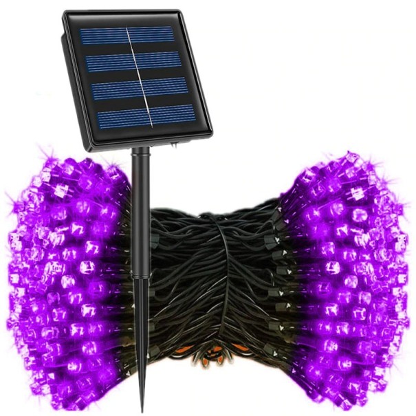 Venkovní LED řetěz 33 m 330 diod se solárním panelem fialová