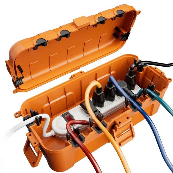 Venkovní vodotěsná elektroinstalační krabice IP54, 32 x 16 x 10 cm, polypropylén, otvory pro kabely do 12 mm, pro nástěnnou montáž oranžová