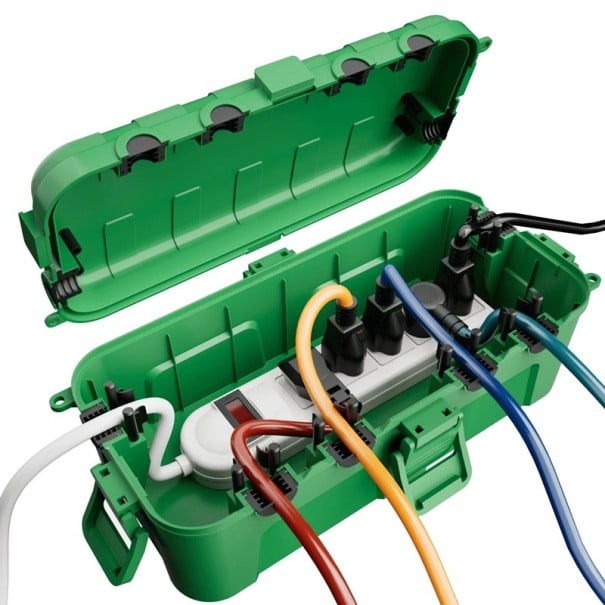 Venkovní vodotěsná elektroinstalační krabice IP54, 32 x 16 x 10 cm, polypropylén, otvory pro kabely do 12 mm, pro nástěnnou montáž zelená
