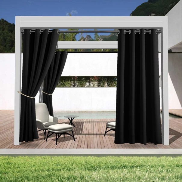 Venkovní závěs vodotěsný pro soukromí s očky nahoře rozměr 91 x 213 cm na verandu pergolu chatku a terasu jako dekorace i zástěna černá