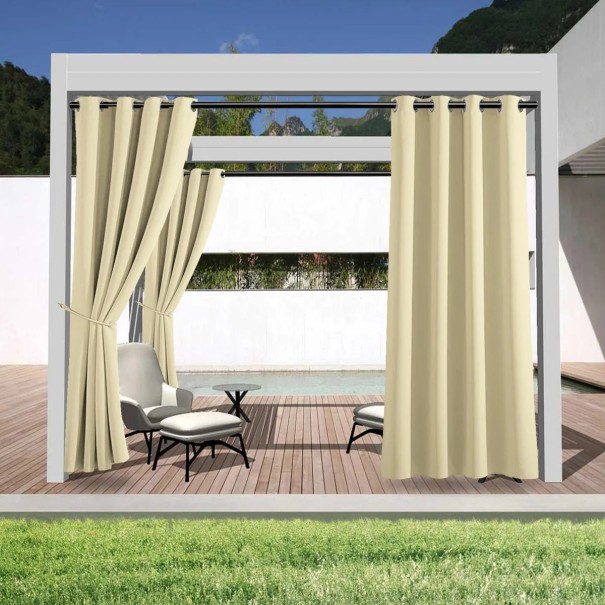 Venkovný vodotesný záves na súkromie s očkami hore rozmer 132 x 213 cm na verandu, pergolu, chatu a terasu ako dekorácia aj zástena béžová