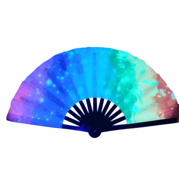 Ventaglio pieghevole fluorescente 33 cm Ventaglio arcobaleno in bambù con rivestimento in tessuto Ventaglio da danza per festival, spettacoli, decorazioni 1