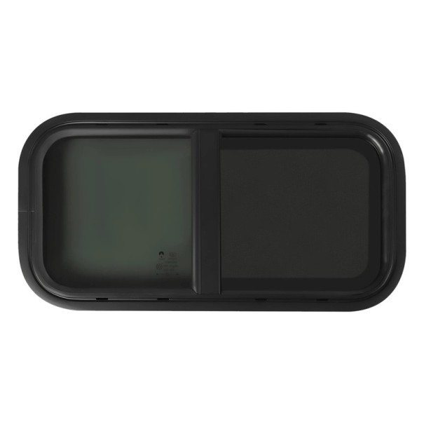 Ventana corredera para autocaravana Cristal templado oscuro y mosquitera 60 x 30 cm Aleación de aluminio y goma Negra Para caravana y remolque de vivienda 1