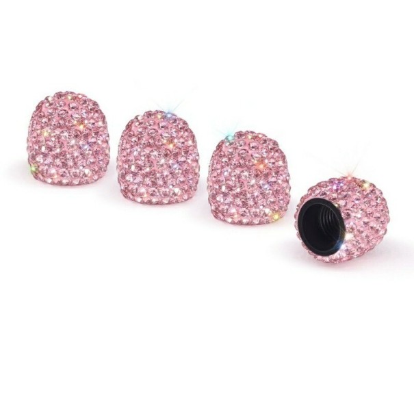 Ventieldoppen met strass steentjes 4 stuks L24 roze