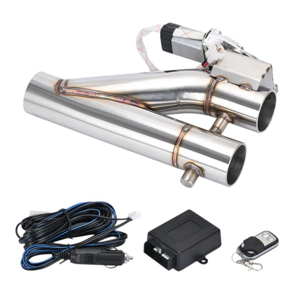 Ventil electric de evacuare 2,25" 57 mm cu telecomandă Clapetă dublă Y svod Cutout Oțel inoxidabil 304 Motor 12 V Argintiu 1