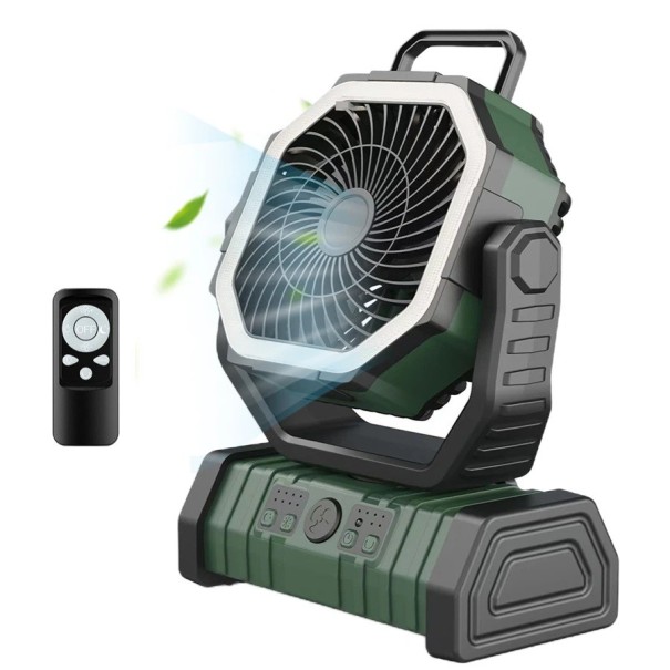 Ventilador portátil exterior 10000mAh 4 velocidades USB-C Ventilador recarregável Ventilador potente para viagens Ventilador de campismo verde