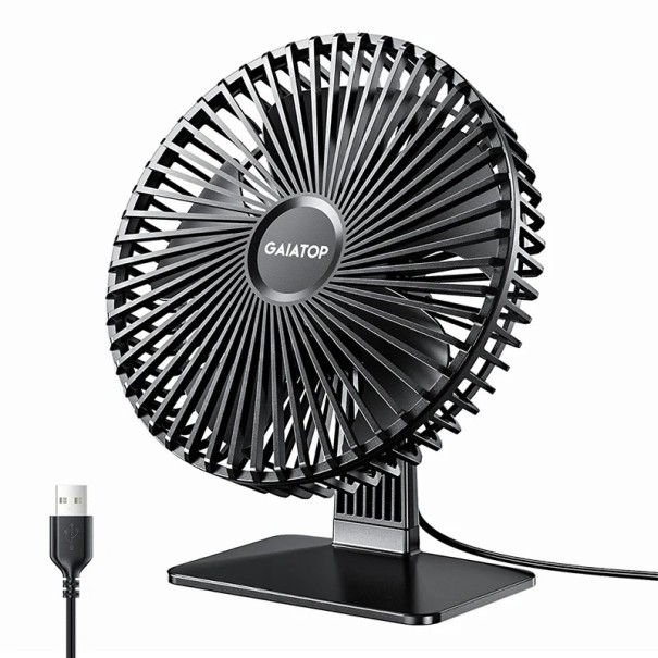 Ventilador USB GAIATOP 19,5×16,5 cm Ventilador de mesa portátil com ângulo ajustável de 90° 4 velocidades Ventilador de refrigeração ultra silencioso para escritório preto