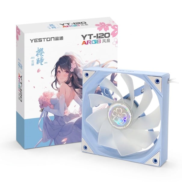 Ventilateur ARGB réversible pour boîtier PC 120 x 120 x 25 mm avec flux d'air inversé et PWM 4 broches 12 V en bleu clair 1