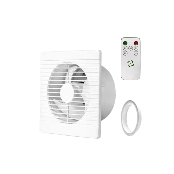 Ventilateur mural suspendu 220V Blanc 32 W 180 m³/h Ventilateur d'extraction silencieux WC Salle de bain Cuisine Fenêtre 20x20 cm Télécommande 1