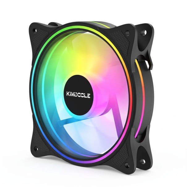 Ventilateur pour boîtier PC Kimdoole RGB rétroéclairage 120 x 120 x 25 mm Roulement hydraulique 12 V 4 broches 26 dB(A) Noir Pour PC 1