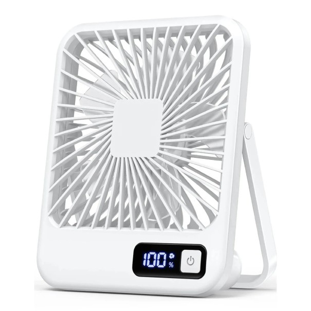 Ventilateur USB portable pliable 16,5×13,5 cm Ventilateur de bureau inclinable avec écran et 5 vitesses Ventilateur personnel ultra silencieux en ABS inclinaison de 180° blanc