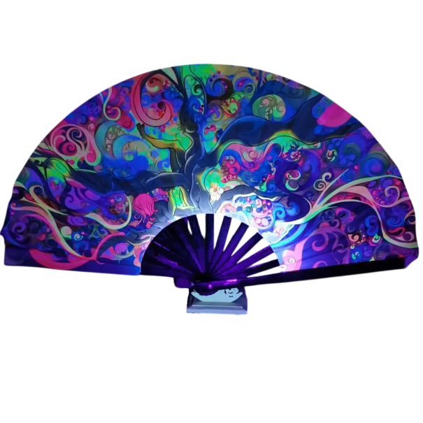 Ventilator pliabil fluorescent 33 cm Ventilator decorativ din stofa si bambus Accesoriu luminos pentru costume si spectacole de festivaluri de dans