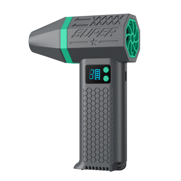 Ventilator turbo portabil, 130000 RPM, motor fără perii de mare putere, 3 viteze, USB, 2 baterii de 3000mAh, curățare praf auto verde