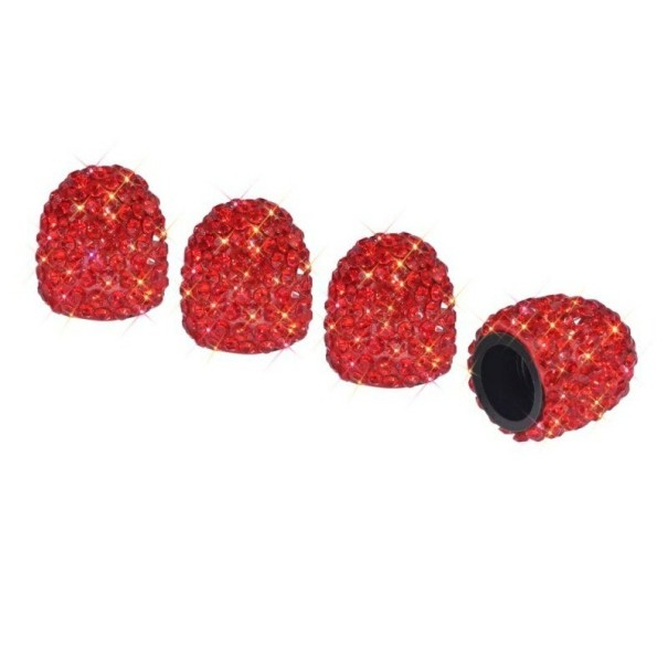 Ventillock med strass 4 st L24 röd