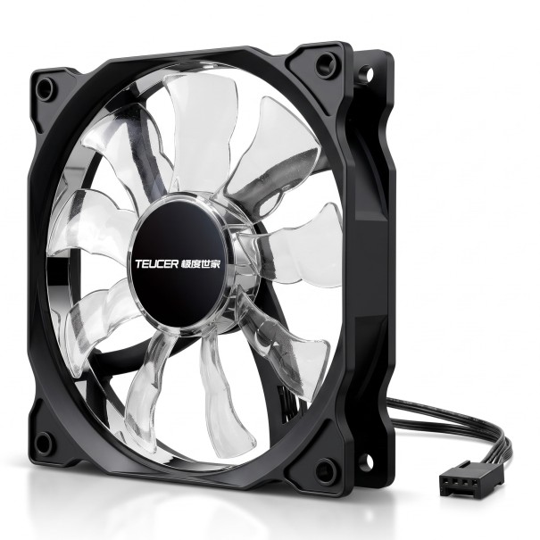 Ventoinha de PC TEUCER 120 mm LED retroiluminação Silenciosa 1300 rpm Rolamento hidráulico Grande conector de 4 pinos 12 V Preto Para arrefecimento 1