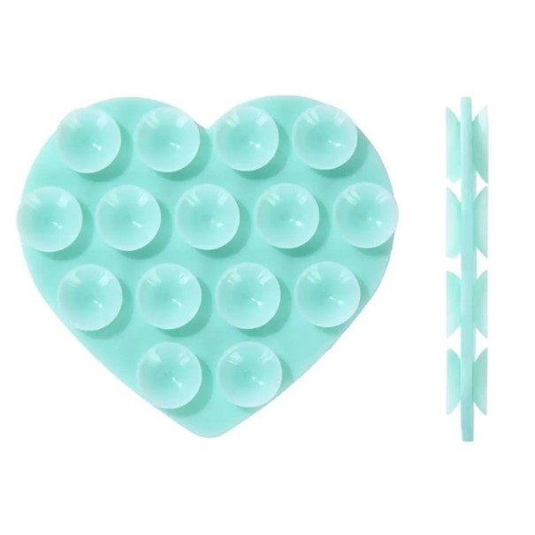 Ventosa de silicona de doble cara en forma de corazón 7 x 6,5 cm Soporte para móvil autoadhesivo para el coche Oficina y hogar Soporte decorativo celeste