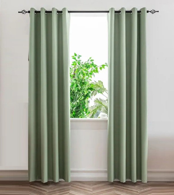 Verduisterende gordijnen bekleed met zwart TPU aan de achterkant Ondoorzichtig gordijn met ringen Gordijnen met thermische isolatie-eigenschappen Elegant ondoorzichtig gordijn 132 x 241 cm groen