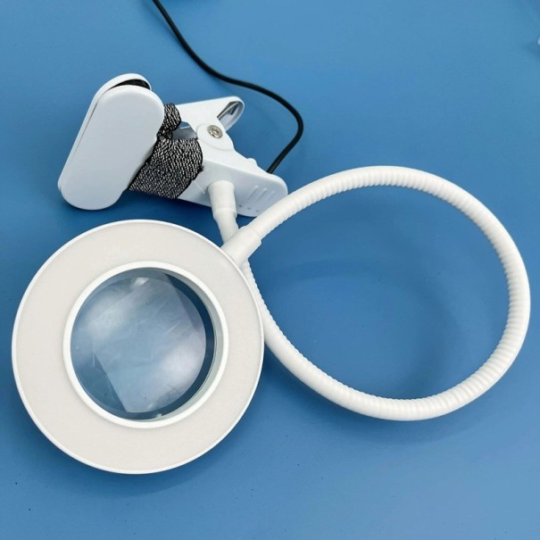 Vergrootglas met 10x vergroting en LED-verlichting Clip voor bevestiging 360° flexibele hals Instelbare kleur en helderheid Licht voor handmatig werk wit