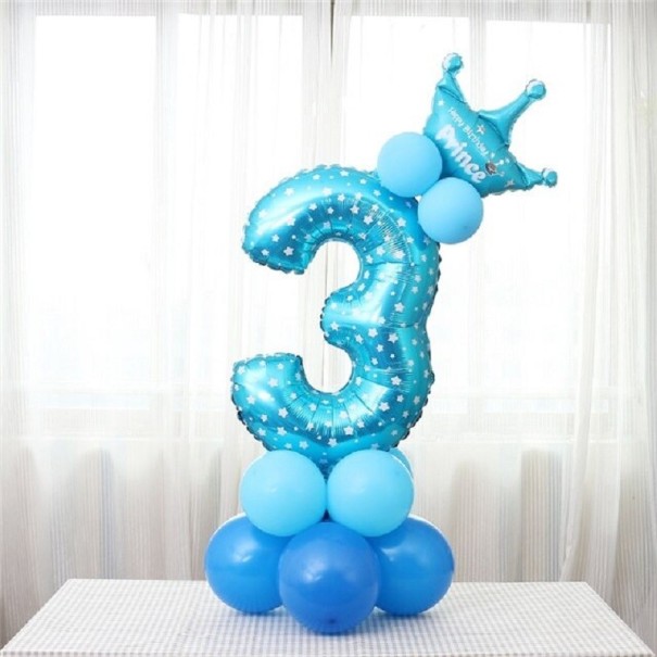 Verjaardagsballon in de vorm van een cijfer met kroon voor kinderen Set met kleine ballonnen voor een zuil Glanzend oppervlak blauw 3