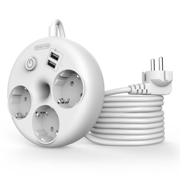 Verlengsnoer 3x stopcontact, 2x USB A3028 wit 3 m