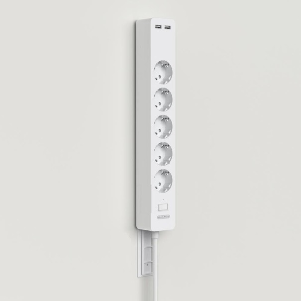 Verlengsnoer 5x stopcontact, 2x USB wit 1,5 m