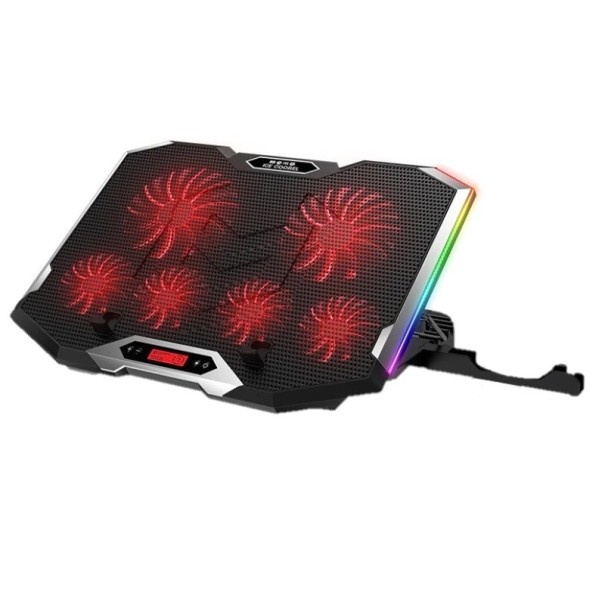 Verlichte laptopkoelmat met telefoonhouder rood
