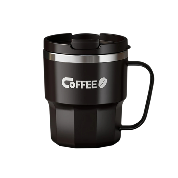Verschließbarer Thermobecher für Kaffee mit Deckel 400 ml doppelwandiger Edelstahl 12 × 11 cm Wärmeisolierung für unterwegs zur Arbeit schwarz