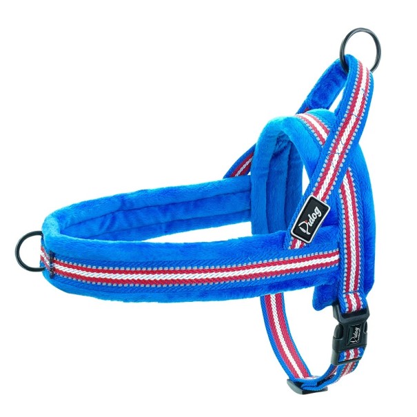 Verstelbaar reflecterend harnas met handvat Veiligheidsharnas voor kleine en grote honden Zacht kleurrijk gevoerd trainingsharnas met bont blauw XS